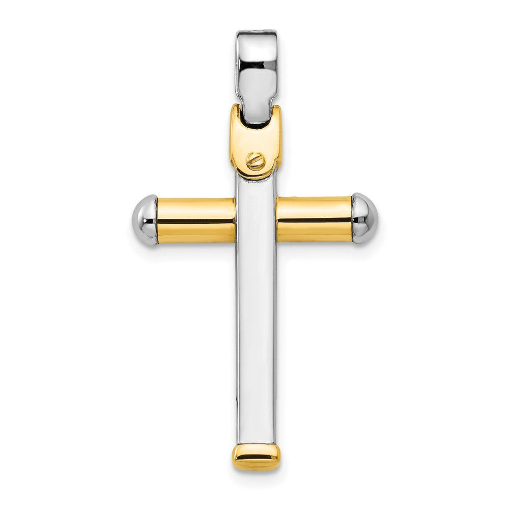 14K Two-tone Polished Cross Pendant, 32 mm