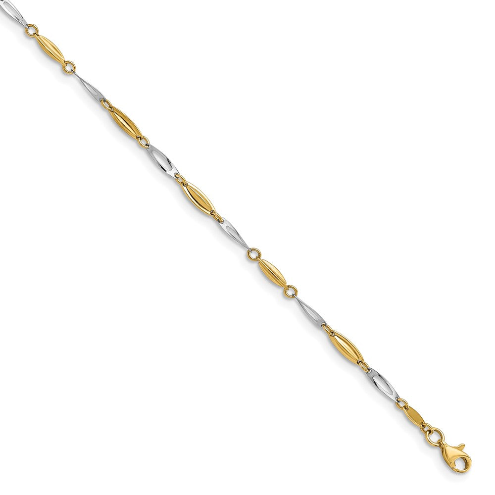 14K Two-tone Polished Fancy 9 inch Plus 1 inch Extender - Total 10 inch Anklet, 10 x 3 mm