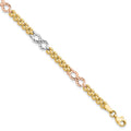 14K Tri-color Polished and Textured 5.0mm Infinity Link 7.5 inch Bracelet, 7.5 x 5 mm