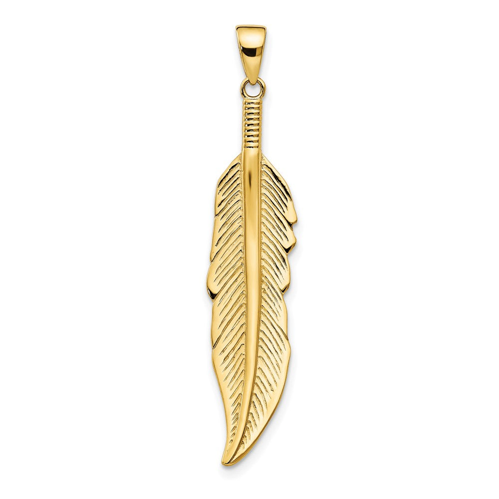 14K Feather Pendant, 42.15 x 8.4 mm