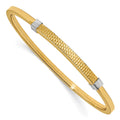 14K w/Rhodium Polished & Textured Pull Apart Bangle, 7.5 x 4.5 mm