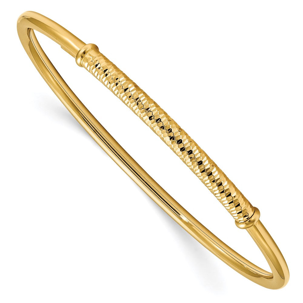 14K Polished & Textured Bar Pull Apart Flexible Bangle, 4.75 mm