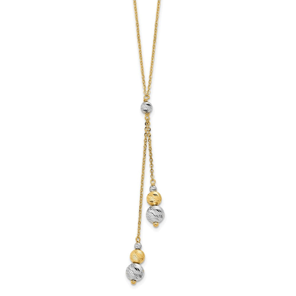 14K Two-tone Polished w/1.5 in ext. Fancy Necklace, 15.5 x 2 mm