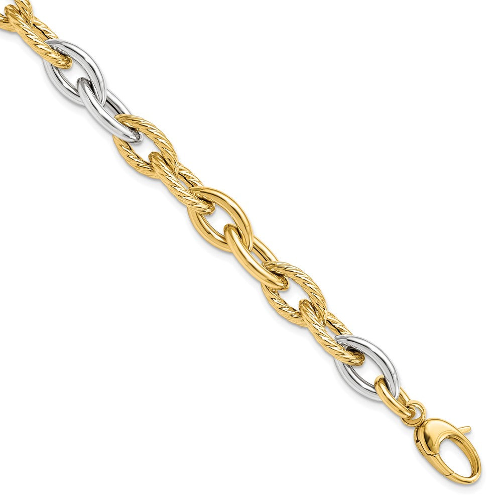 14K Two-tone Polished 8.0mm Fancy Link 7.5 inch Bracelet, 7.5 x 8 mm