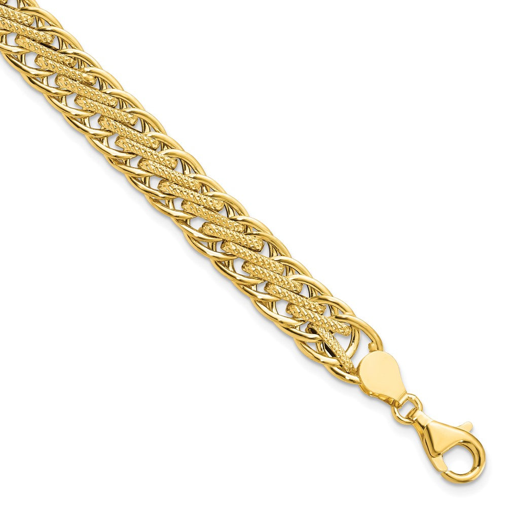 14K Polished and Textured Fancy Link7.75 inch Bracelet, 7.75 x 9 mm