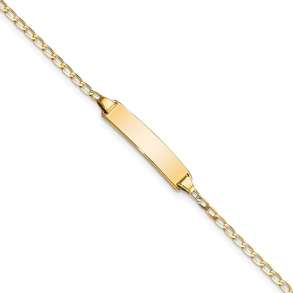 14k Polished Solid Chain/Solid Plate Flat Curb Link 19.5x3.5mm Plate 7 inch ID Bracelet, 7 x 3.5 mm