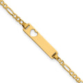 14k Polished Solid Chain/Solid Plate Figaro Link Cut-out Heart 20x5mm Plate 7 inch ID Bracelet, 7 x 5 mm, 2.33 g