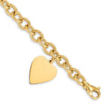 14k Engravable 25x19mm Solid Dangle Heart Charm and Solid Polished Link 7.5 inch Bracelet, 7.5 x 31 mm