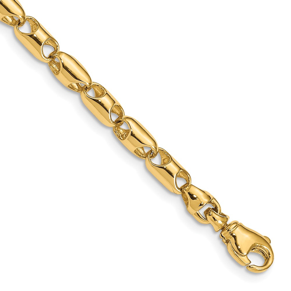 14K 8.5 inch 4.1mm Fancy Barrel Link with Fancy Lobster Clasp Bracelet, 8.5 x 4.1 mm