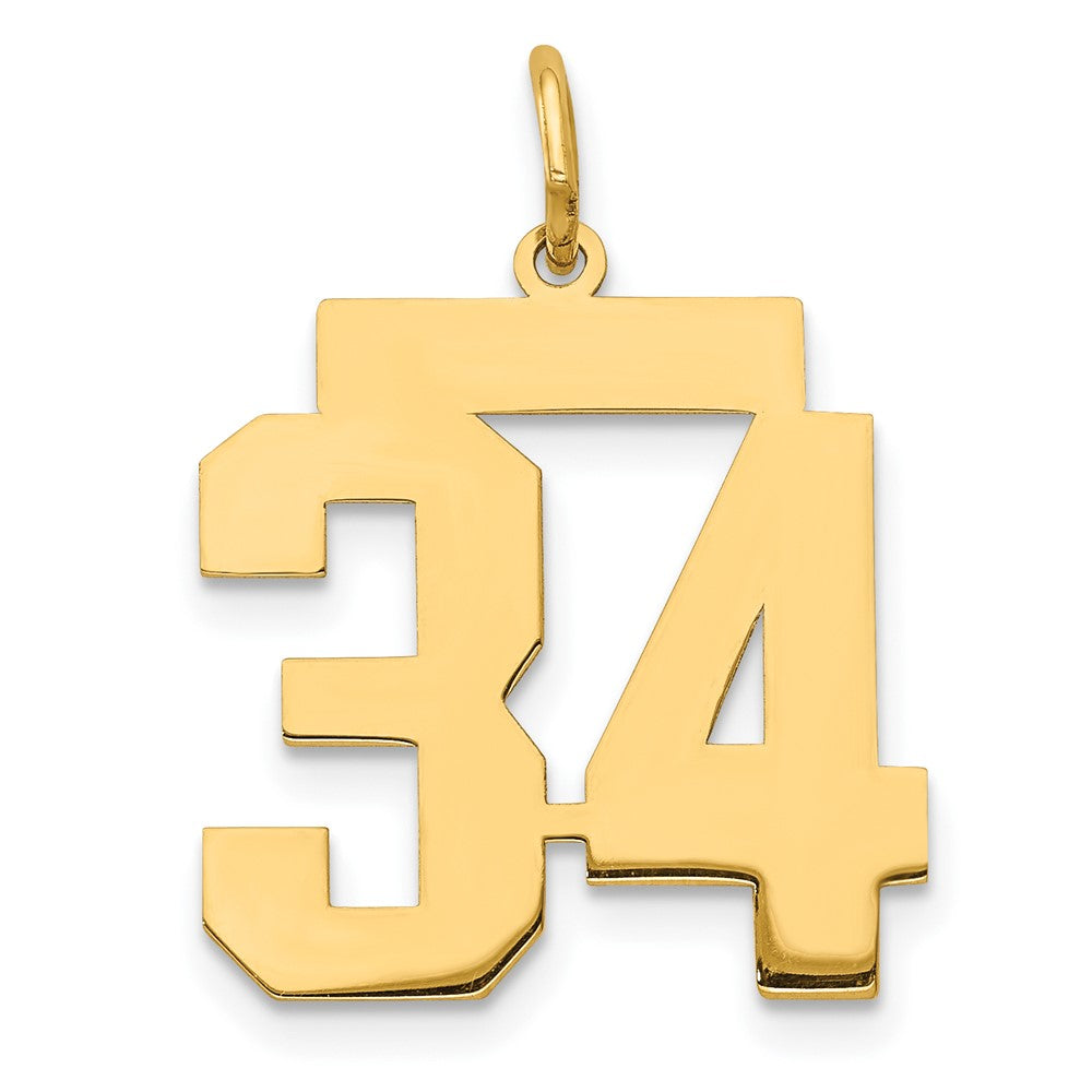 14k Medium Polished Number 34 Charm, 18.79 x 17.25 mm