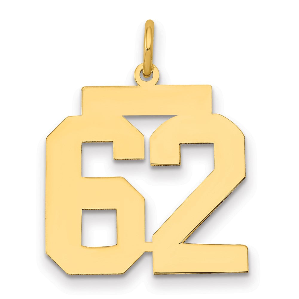 14k Medium Polished Number 62 Charm, 0.8 g