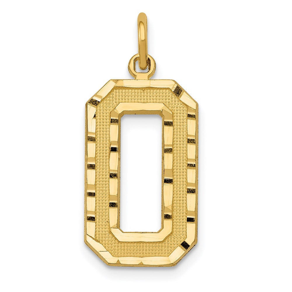 14k Large Brushed Diamond-cut Number 0 Charm, 20.38 x 10.94 mm