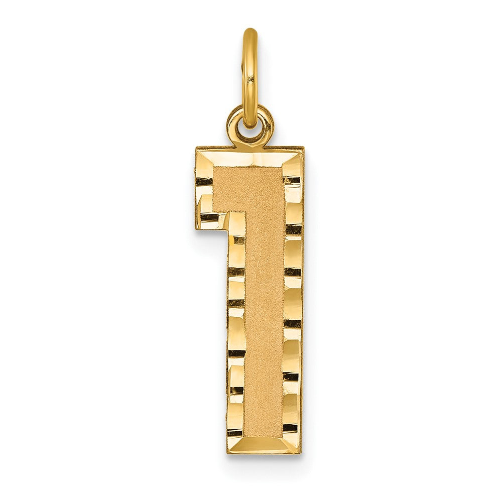 14k Large Brushed Diamond-cut Number 1 Charm, 21.16 x 6.83 mm