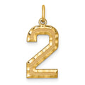 14k Large Brushed Diamond-cut Number 2 Charm, 20.52 x 10.98 mm
