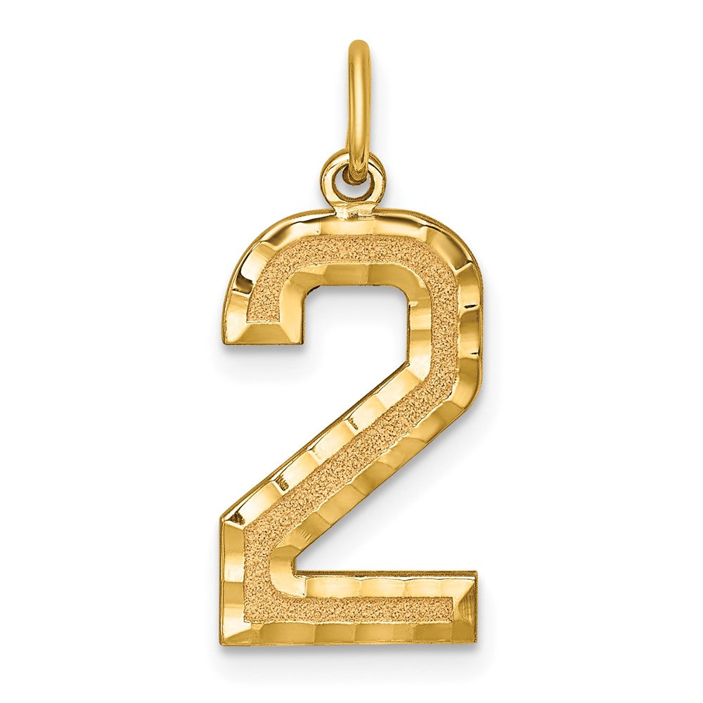 14k Large Brushed Diamond-cut Number 2 Charm, 20.52 x 10.98 mm