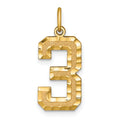 14k Large Brushed Diamond-cut Number 3 Charm, 20.37 x 11.27 mm
