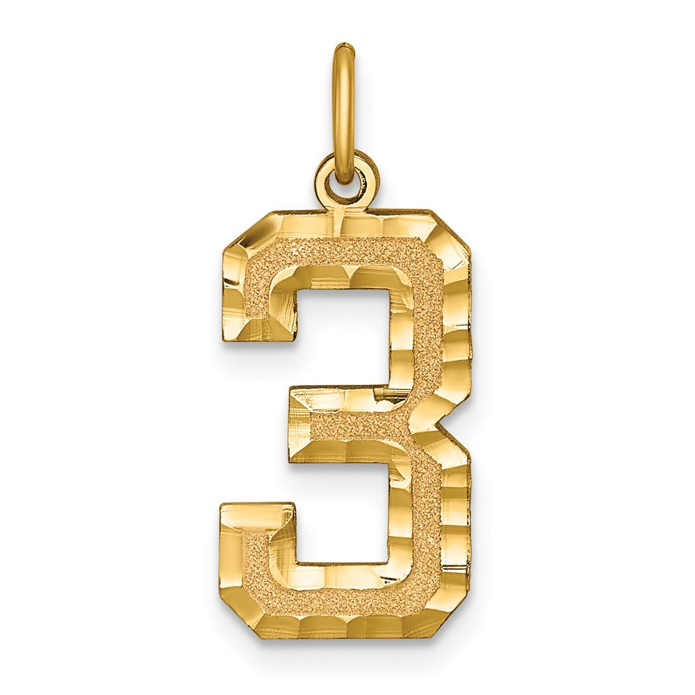 14k Large Brushed Diamond-cut Number 3 Charm, 20.37 x 11.27 mm