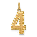 14k Large Brushed Diamond-cut Number 4 Charm, 20.38 x 11.36 mm