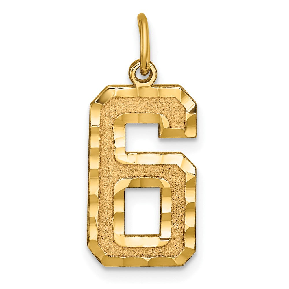 14k Large Brushed Diamond-cut  Number 6 Charm, 20.38 x 11.81 mm