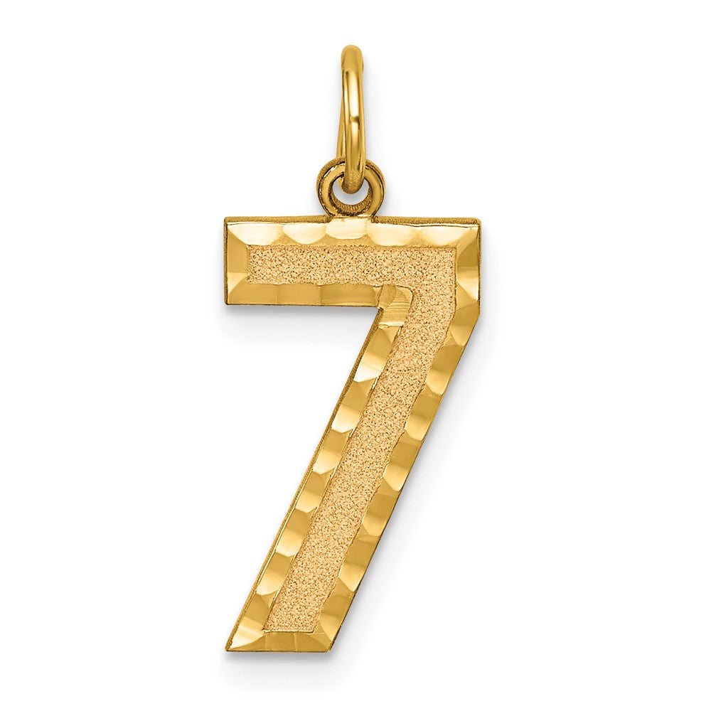 14k Large Brushed Diamond-cut  Number 7 Charm, 20.82 x 11.13 mm