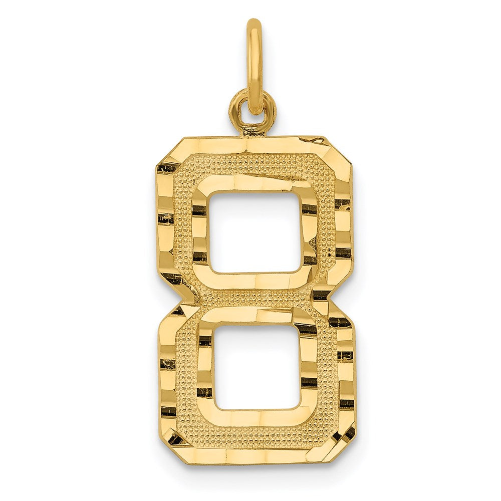 14k Large Brushed Diamond-cut  Number 8 Charm, 20.3 x 11.31 mm