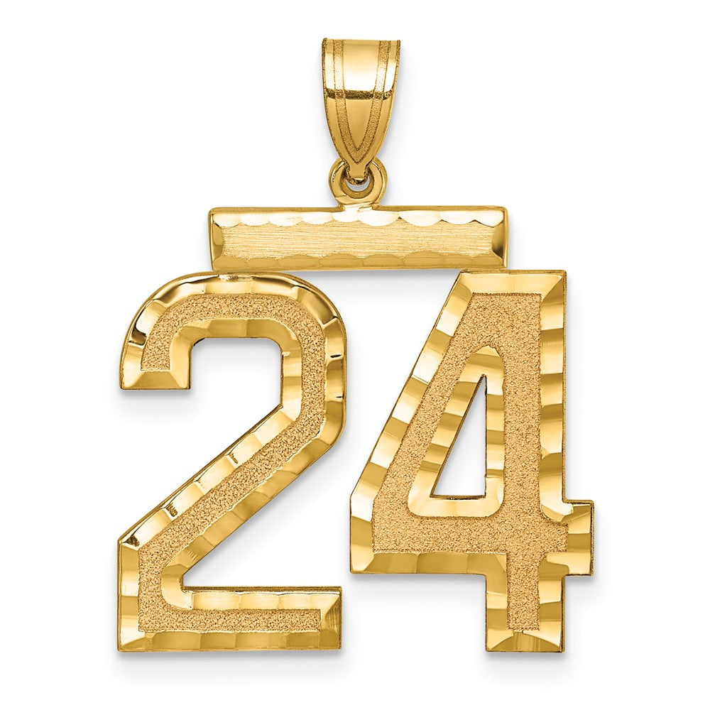 14k Large Brushed  Diamond-cut Number 24 Charm, 24.04 x 21.7 mm