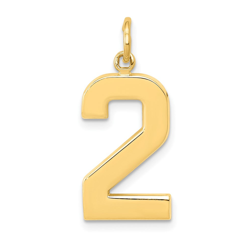 14k  Large Polished Number 2 Charm, 20.88 x 11.16 mm