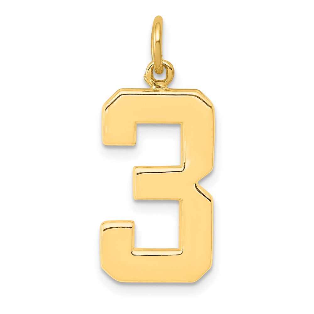 14k Large Polished Number 3 Charm, 20.88 x 10.37 mm