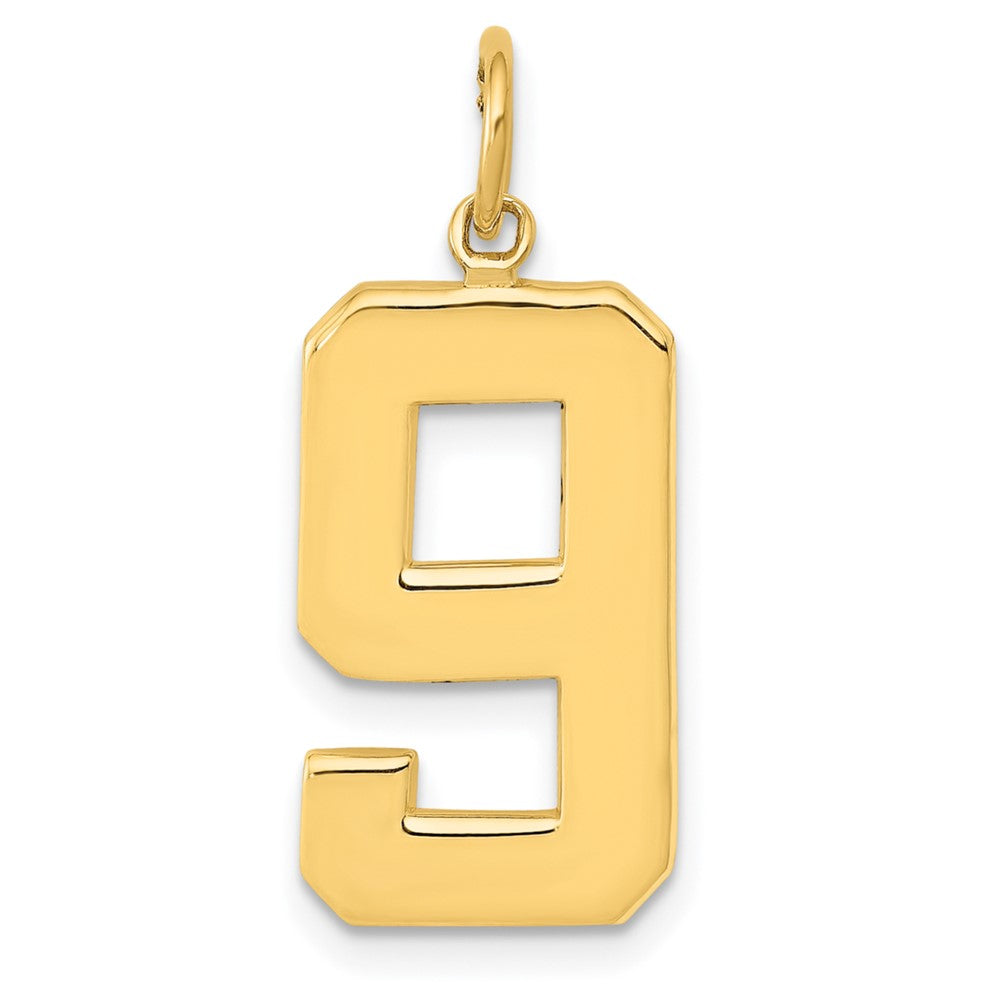 14k  Large Polished Number 9 Charm, 20.88 x 11.3 mm