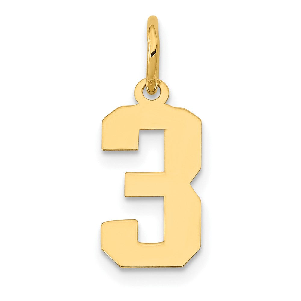14k Small Polished Number 3 Charm, 14.39 x 7.11 mm