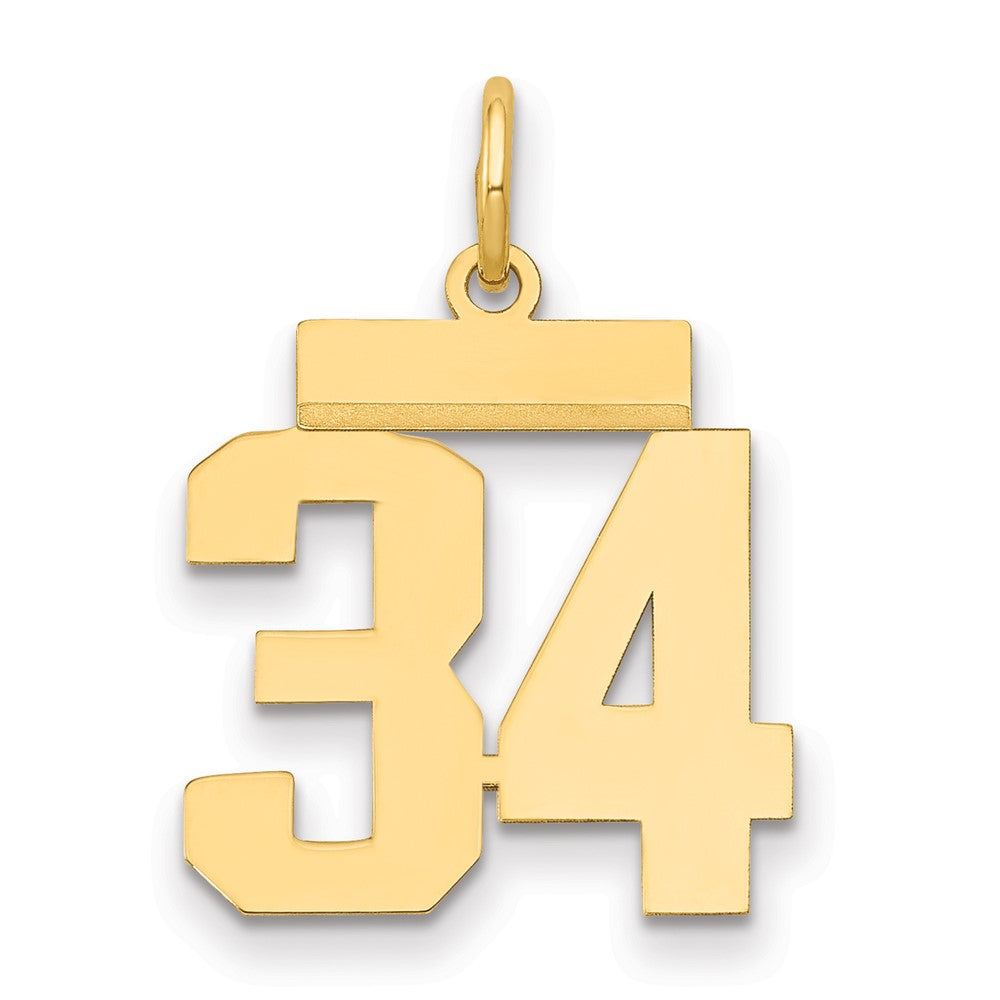 14k Small Polished Number 34 Charm, 0.65 g