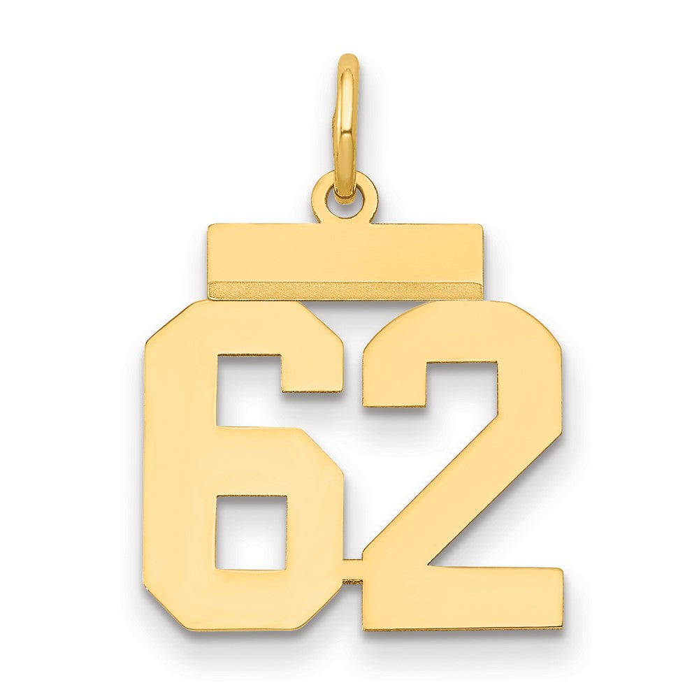 14k Small Polished Number 62 Charm, 1.19 g