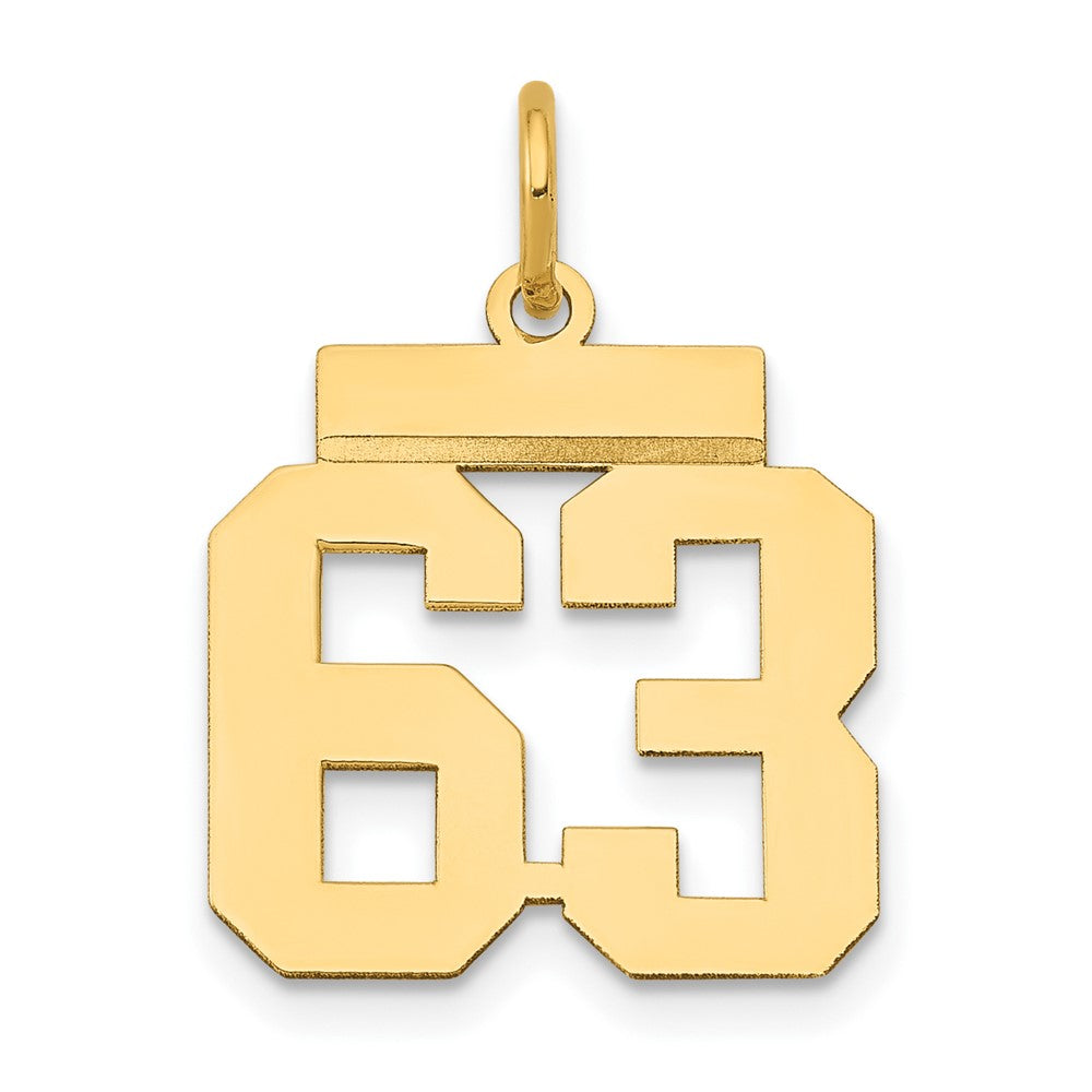 14k Small Polished Number 63 Charm, 1.19 g