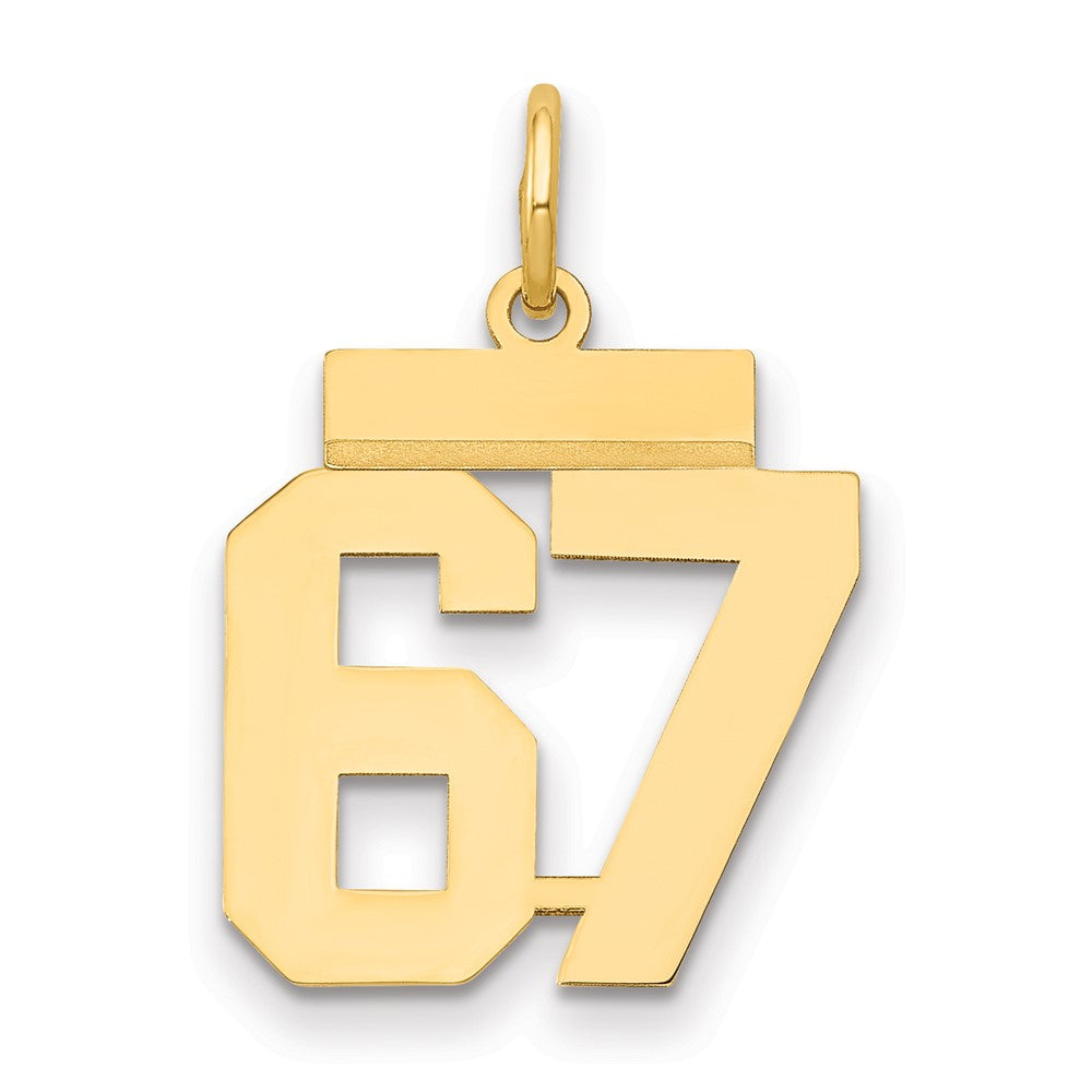 14k Small Polished Number 67 Charm, 1.06 g