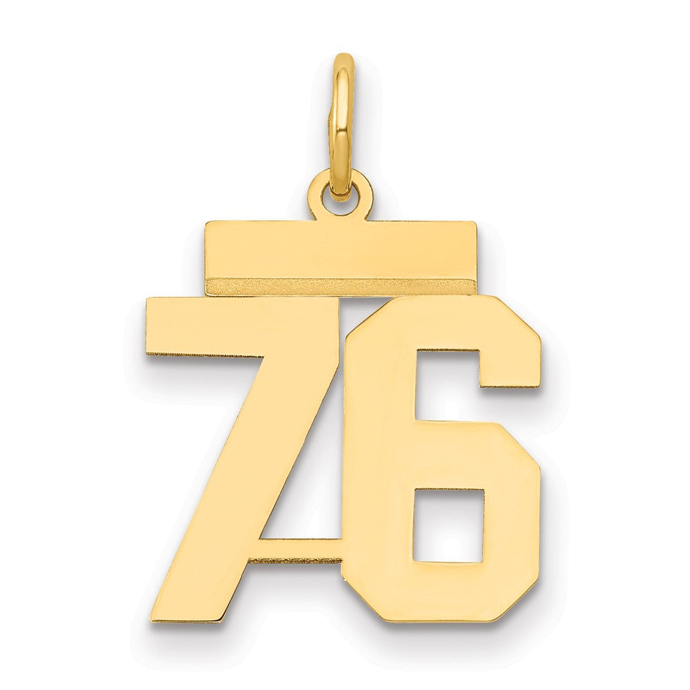 14k Small Polished Number 76 Charm, 1.06 g