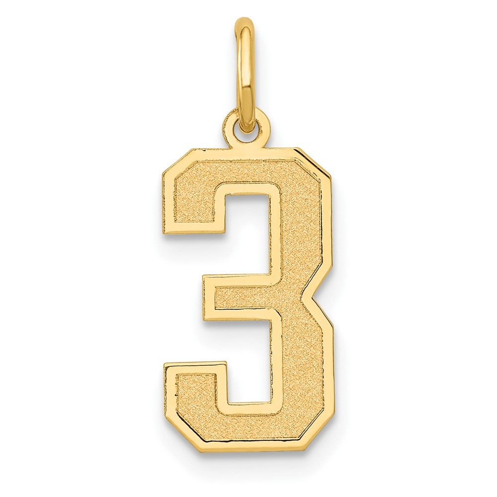 14k Medium Satin Number 3 Charm, 16.13 x 8.22 mm