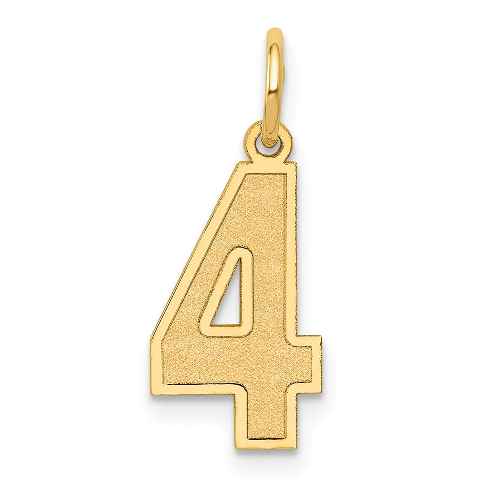 14k Medium Satin Number 4 Charm, 16.13 x 8.2 mm