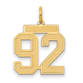 14k Medium Satin Number 92 Charm, 18.75 x 17 mm