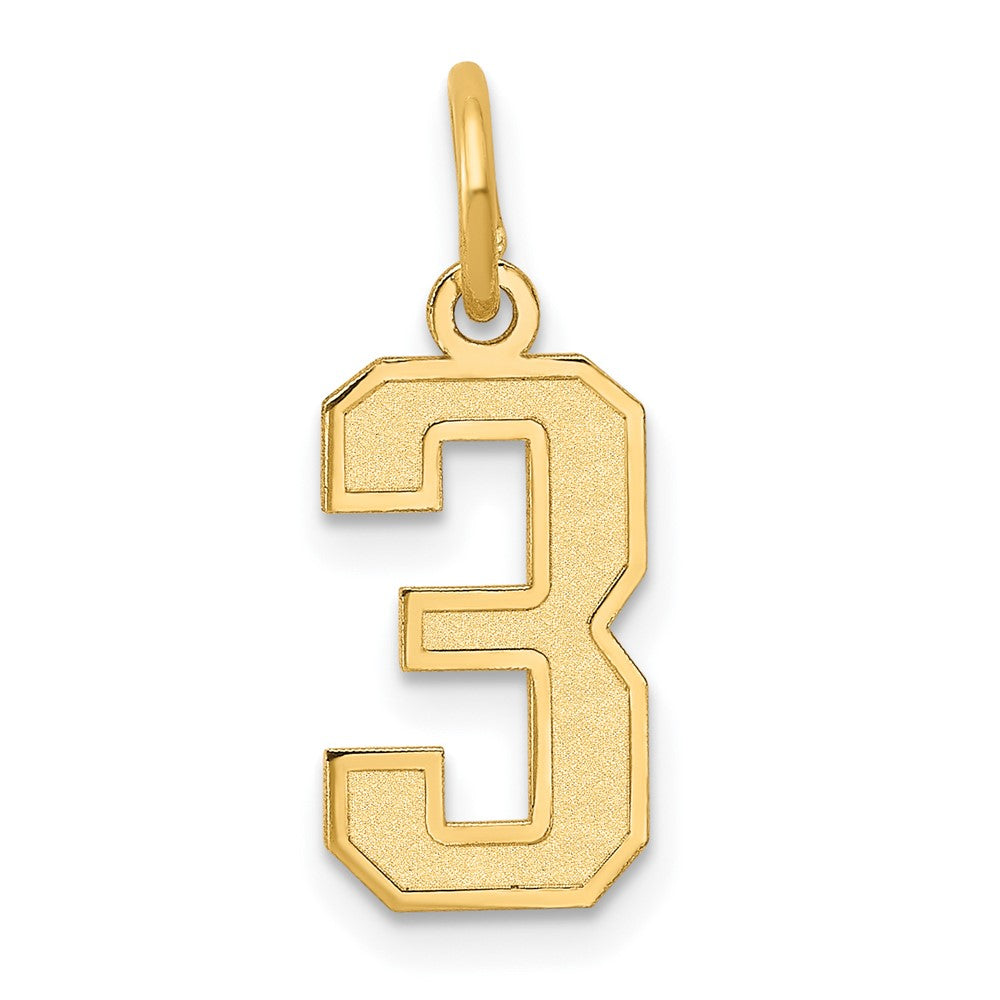 14k Small Satin Number 3 Charm, 14.4 x 7.11 mm