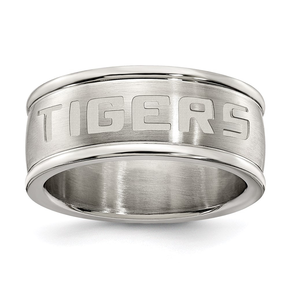 LOUISIANA STATE UNIV STAINLESS STEEL LOGO BAND RING SIZE 9, 0.7 x 0.3 mm
