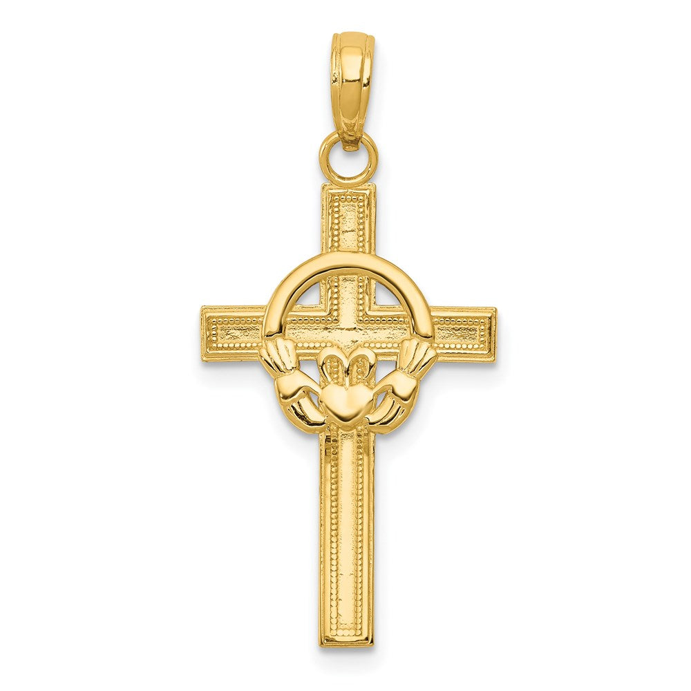 14k Polished Claddagh Cross Pendant, 32 x 16 mm