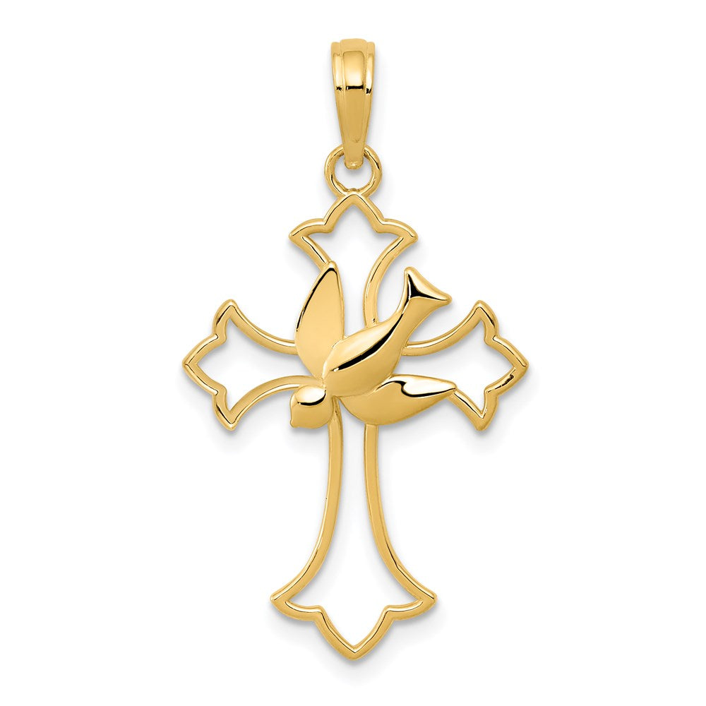 14k Dove Cross Pendant, 31 x 18 mm