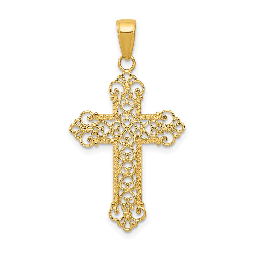 14k Fleur De Lis Cross Charm, 35 x 19 mm