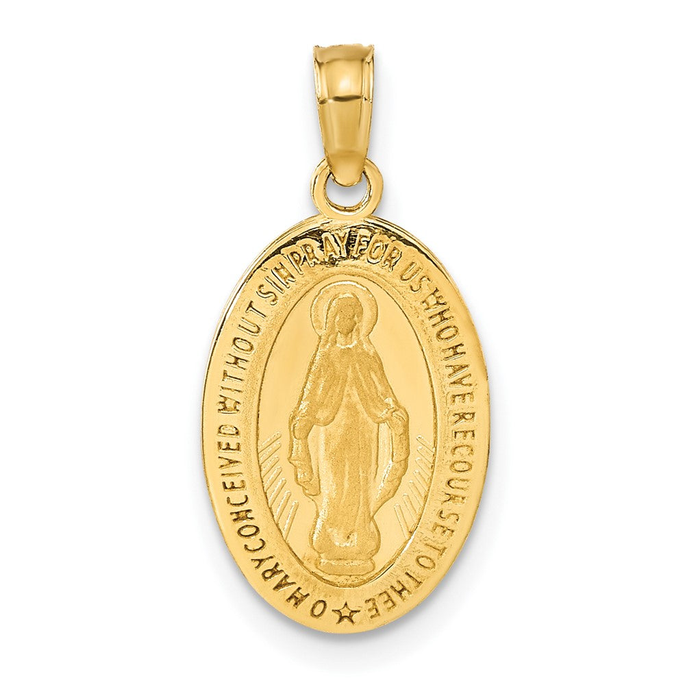 14k Polished and Satin Solid Miraculous Medal Oval Pendant, 21.25 x 11 mm