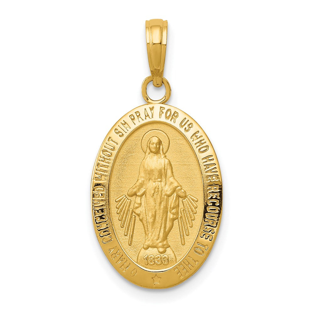 14k Polished and Satin Solid Miraculous Medal Oval Pendant, 26 x 13 mm