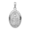 14k White Gold Polished and Satin Solid Miraculous Medal Oval Pendant, 26 x 13 mm