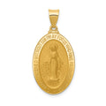 14k Polished and Satin Hollow Miraculous Medal Oval Pendant, 31.5 x 16 mm