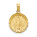 14k Polished and Satin Solid Miraculous Medal Round Pendant, 19 x 13 mm