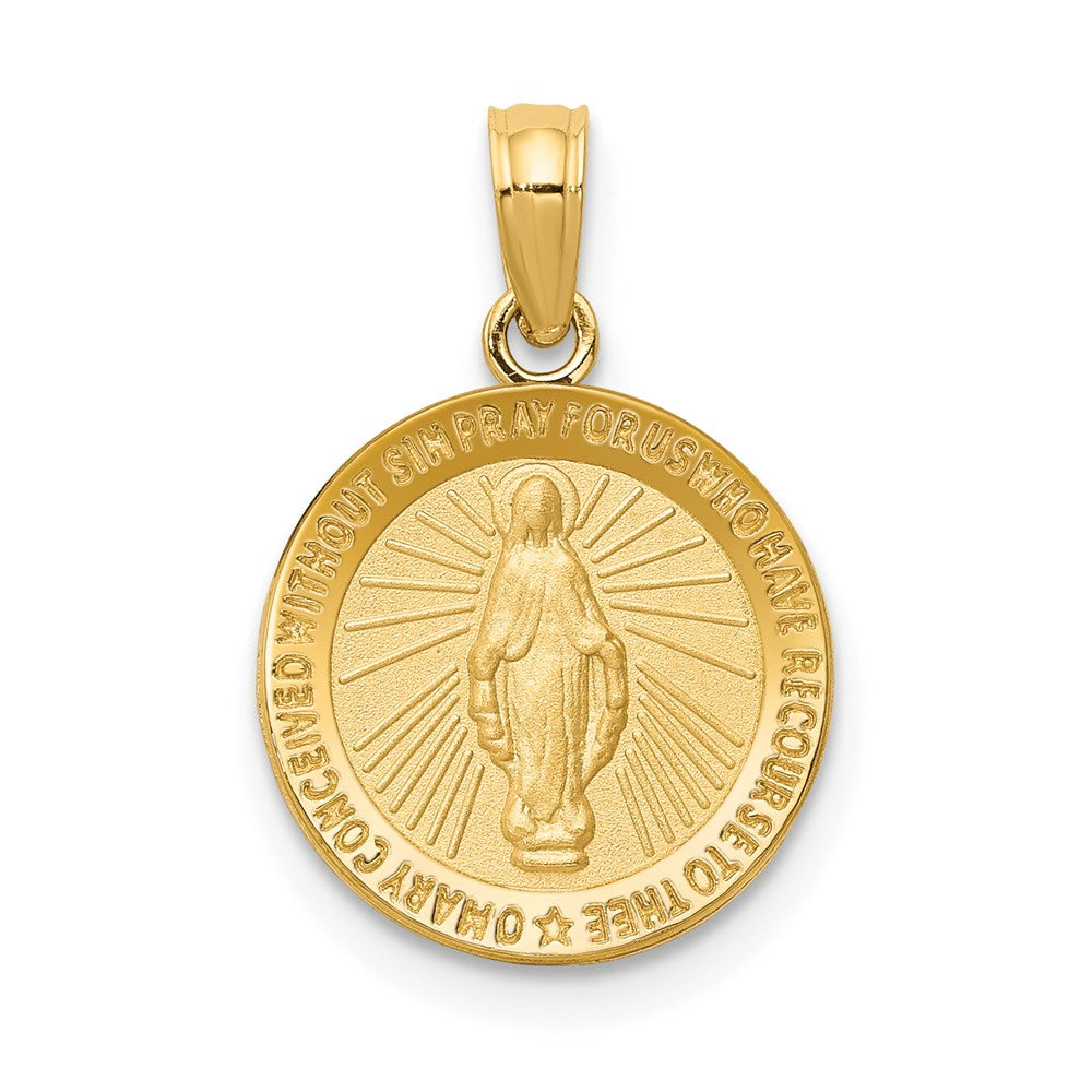 14k Polished and Satin Solid Miraculous Medal Round Pendant, 19 x 13 mm