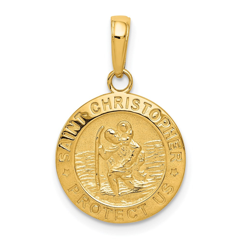 14k Polished Solid Saint Christopher Medal Charm, 23.5 x 15 mm